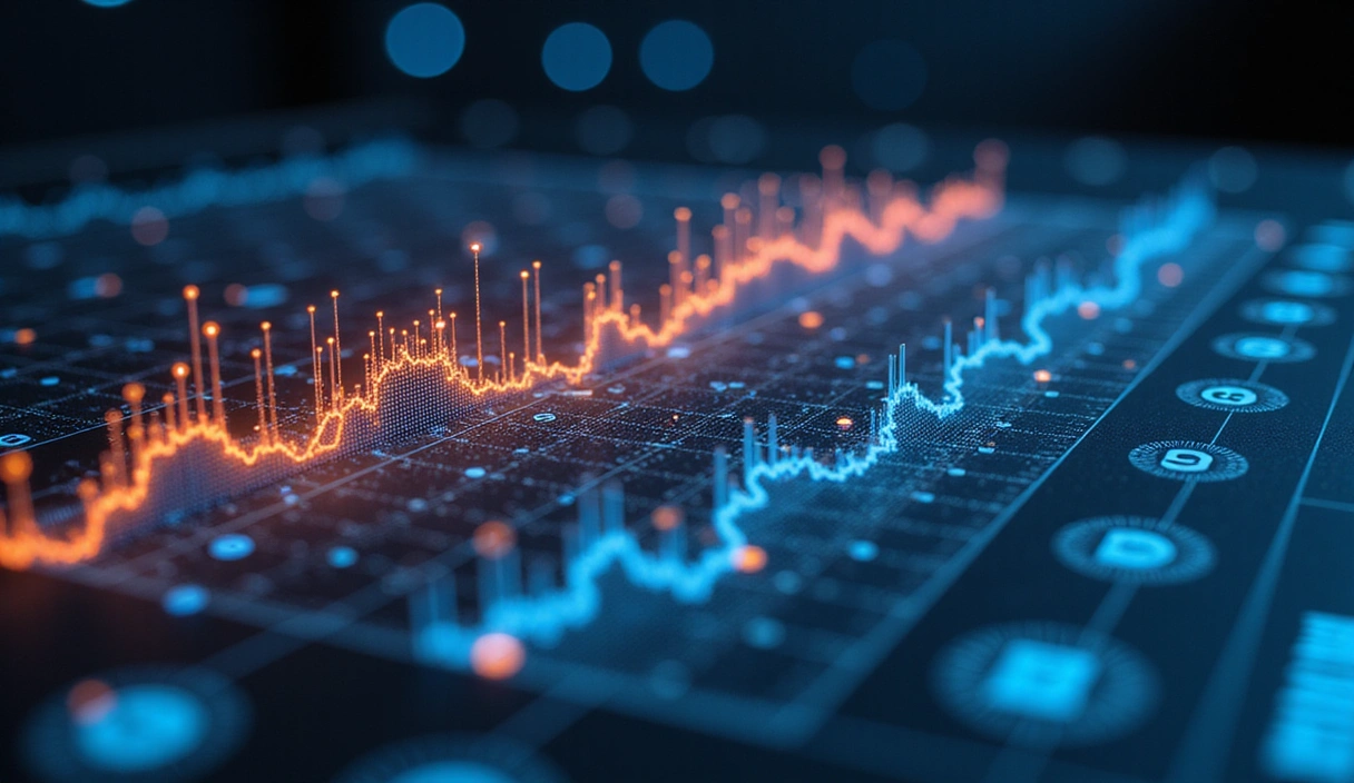 Abstrakcyjne zdjęcie przedstawiające dane naukowe, wykresy i artykuły badawcze